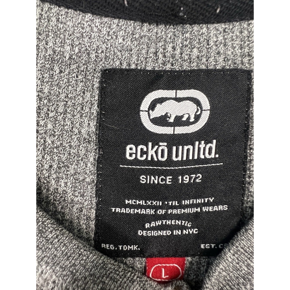Ecko Unltd Shirt Mens L Waffle Knit Rhino Logo Gray Long Sleeve Thermal Y2K EUC - Picture 4 of 13